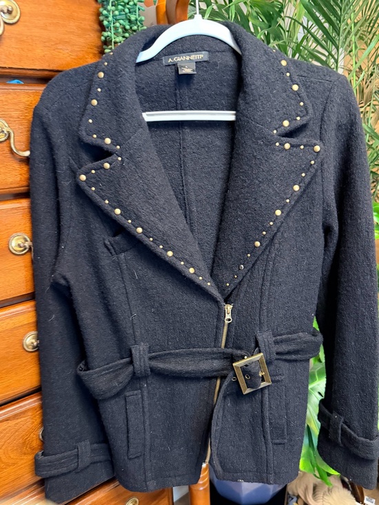 A. Giannetti Jackets & Blazers - A. Giannetti Black Wool-Blend Studded Belted Jacket